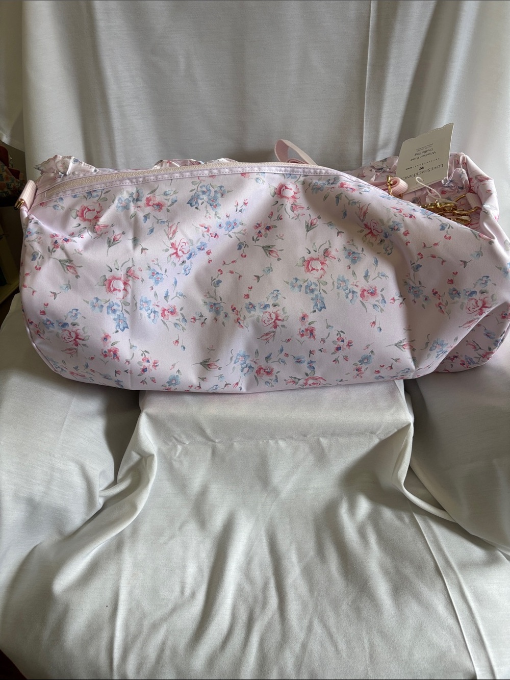 LoveShackFancy X PotteryBarn Light Pink Floral Ruffle Travel Duffel - Picture 5 of 6